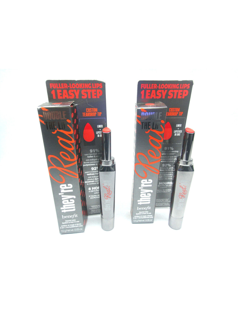 2 x Benefit They're Real Double the Lip Lipstick & Liner FLAME GAME Full Size